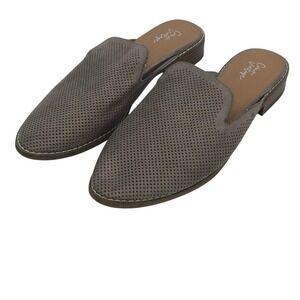 Crown Vintage Mules Womens 8.5 Taupe Perforated Suede Pointed Toe Slip On Flats